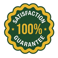 Green and gold badge with 'Satisfaction 100% Garantée' text on a white background