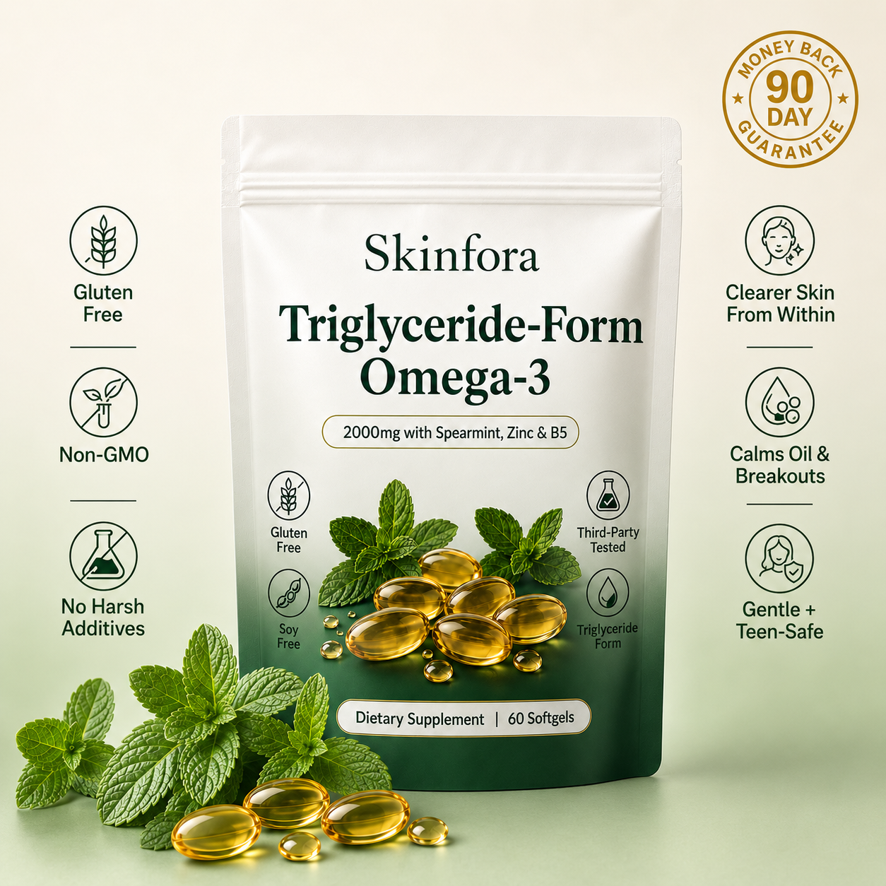 Skinfora Intact Omega-3 2000mg with Spearmint, Zinc & B5